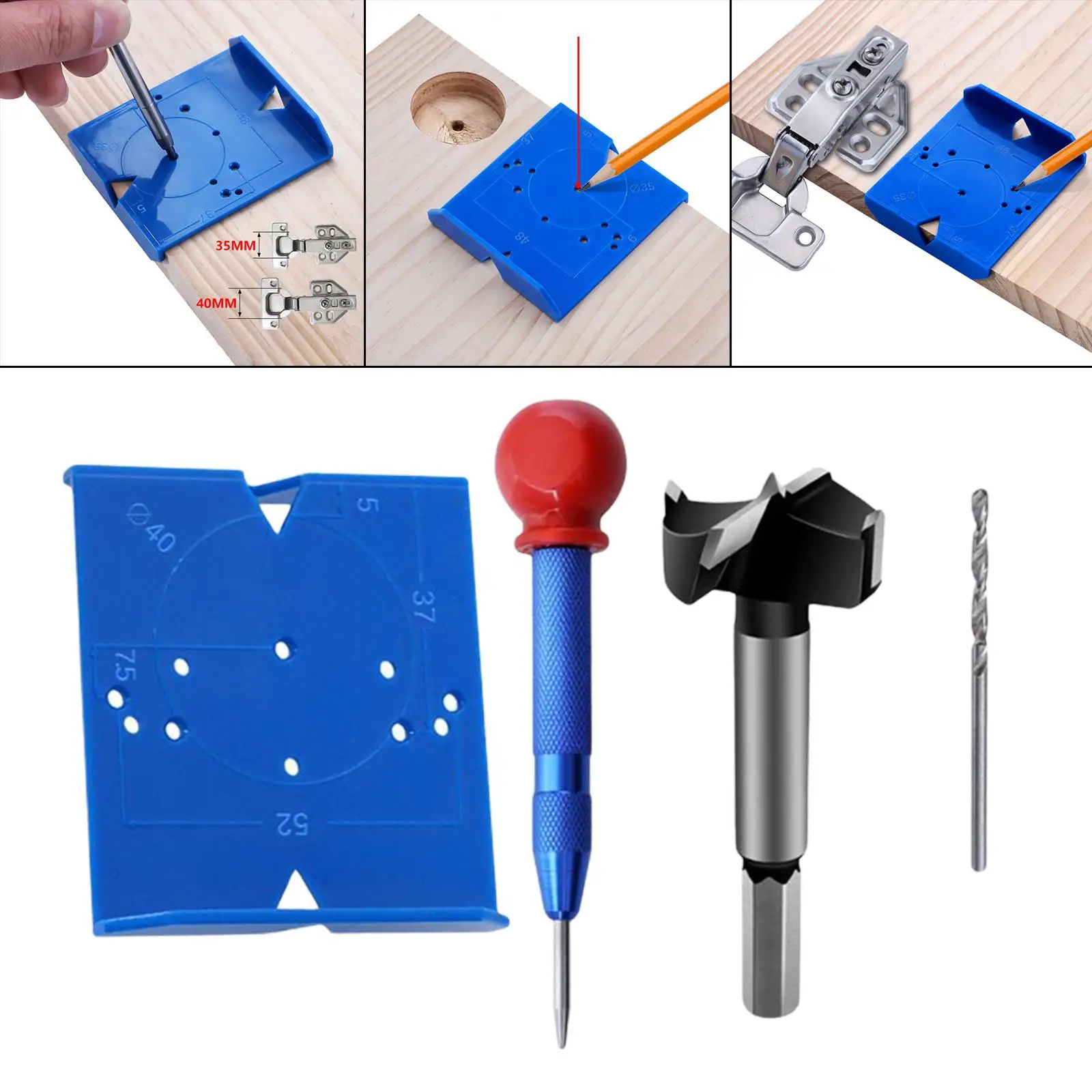 Drill Bit Hinge Hole Positioning Ruler Hinge Opening  Hinge Hole Drilling Guide  for Cupboard Closet Cabinet Door