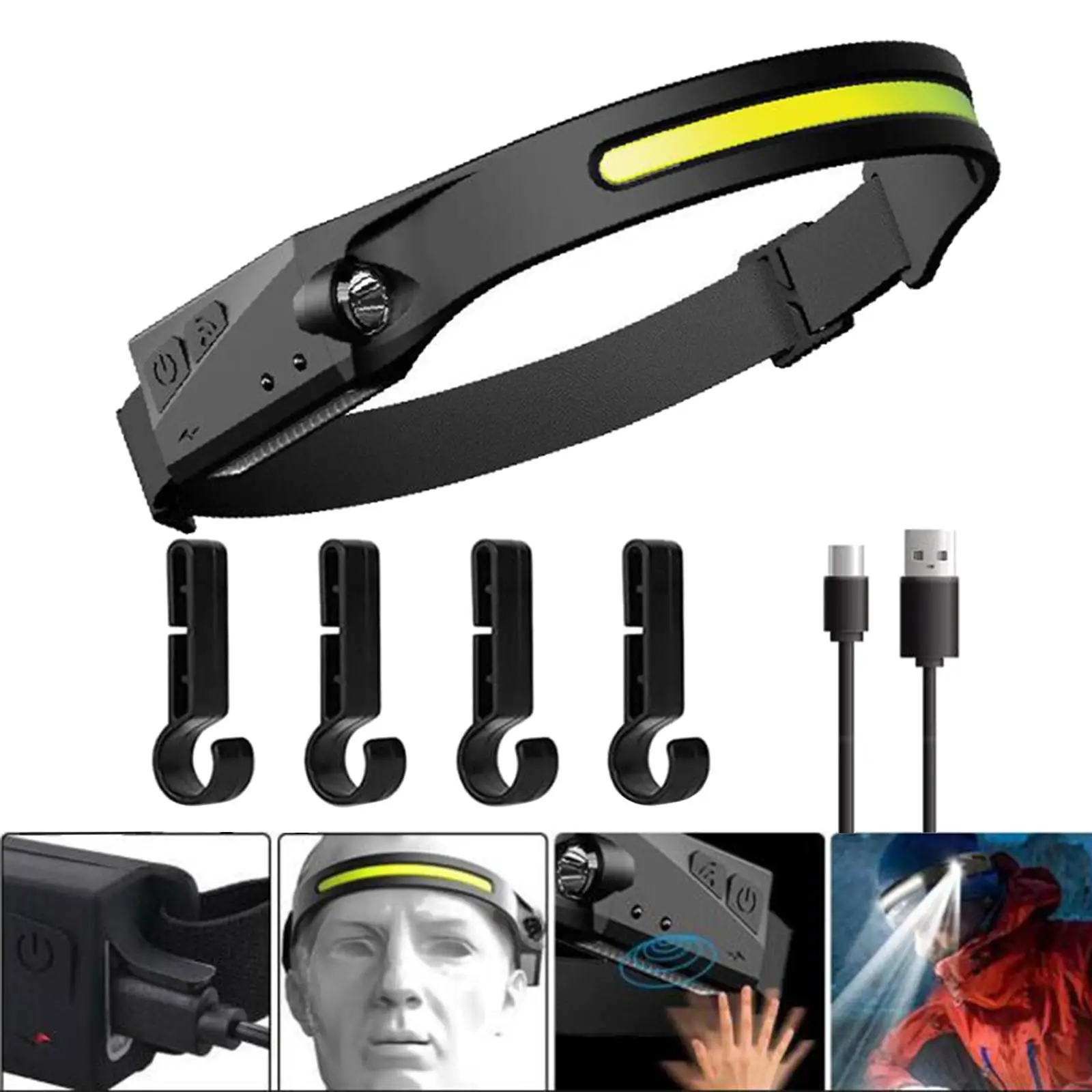 LED Headlamp IPX6 Waterproof Hand Sensor And Flashlights for Hiking Camping