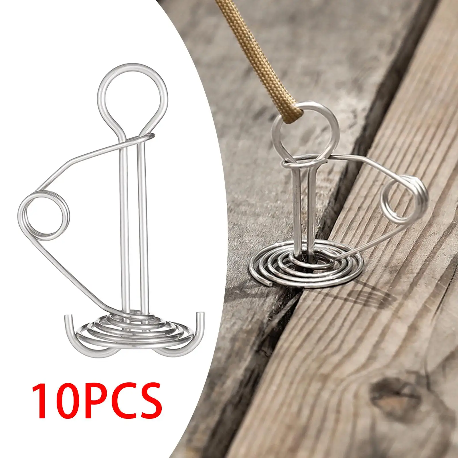 10PCS Stainless Steel Spring Octopus Deck Peg Spiral Shaped Durable Rope Buckle Tent Hooks Board Pegs for Camping Hiking