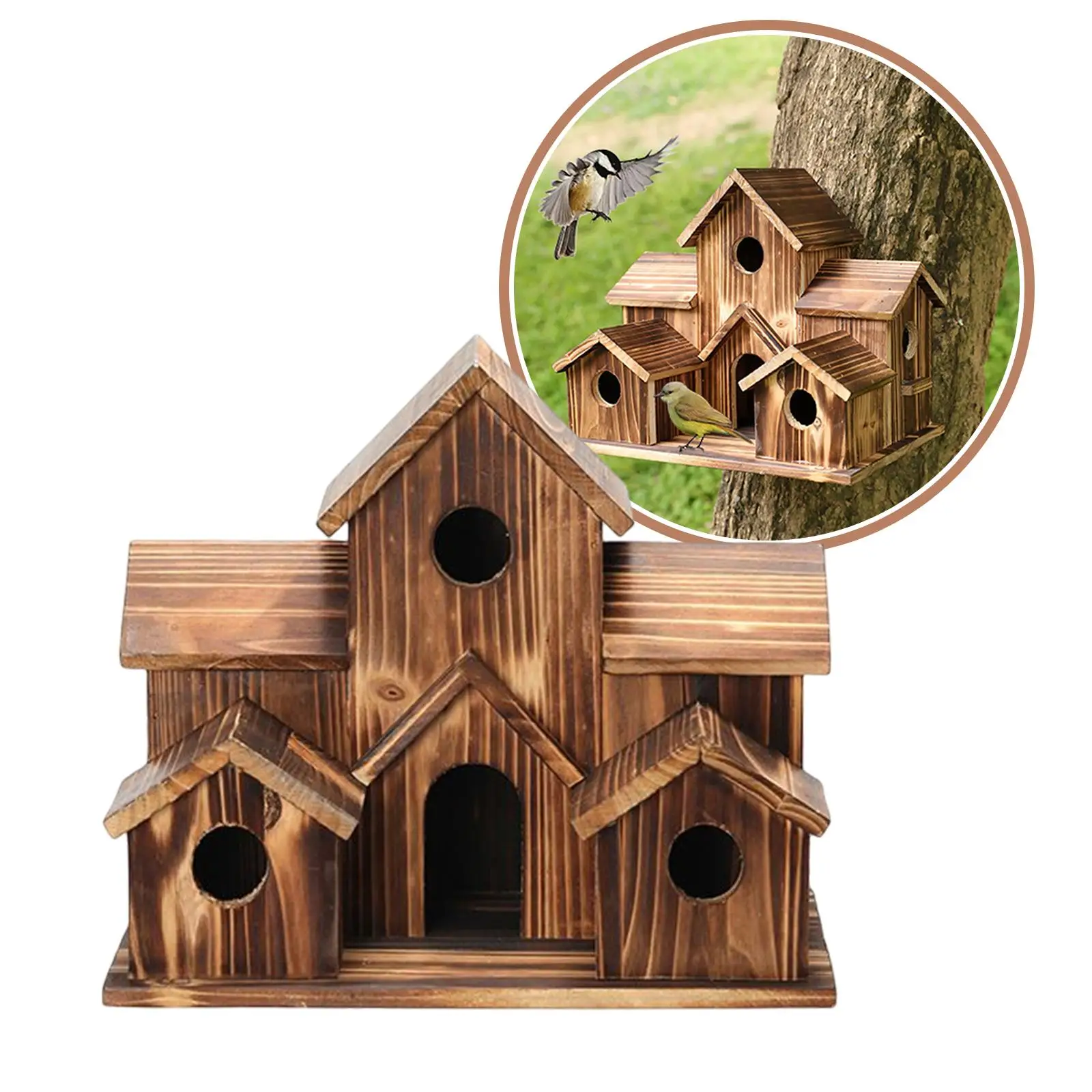 Hanging Birdhouses Birds Hut Natural Decor Supplies 6 Hole bird Cage for Courtyard Outside Lawn Decor