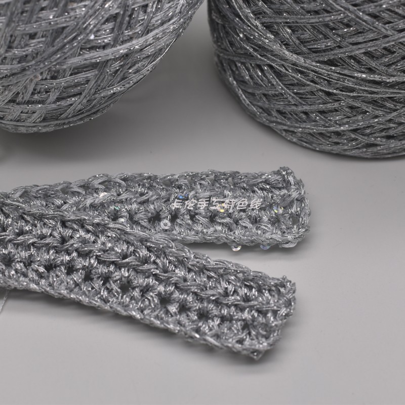 Description Picture 2 of itemHandmade Specialty Line Yarn Metal Sequin Hand Mixed Line Glitter Silver Grid Hollowed Out Wire Wrapping Material Crochet Thread