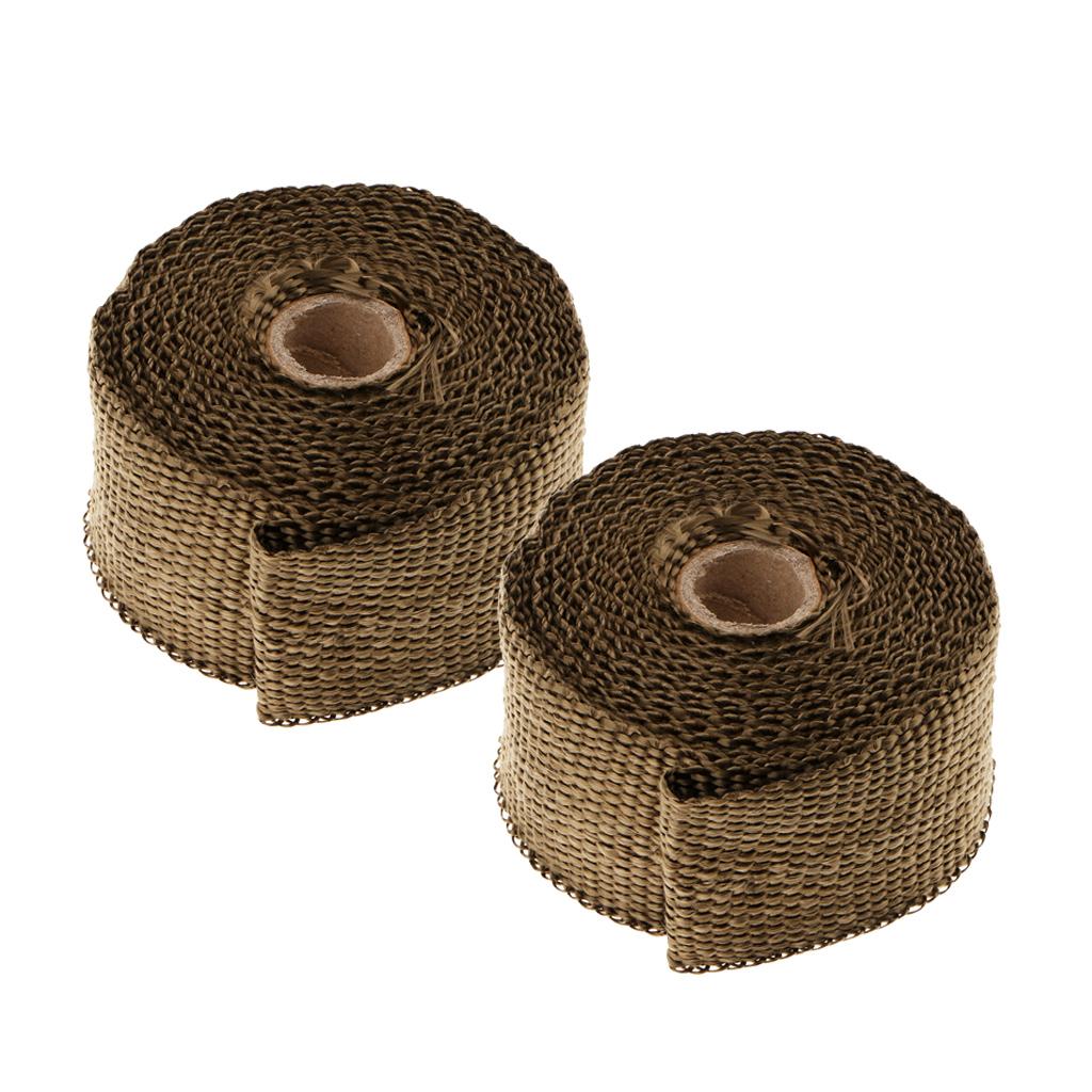 2 Rolls 5m Titanium High Temperature Header  Exhaust Wrap Brown