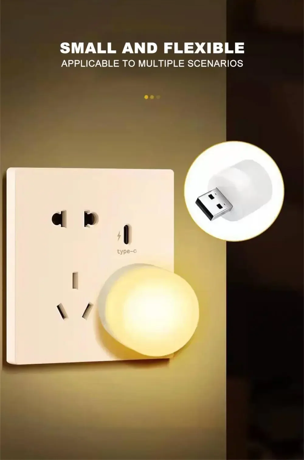 1-20Pcs Mini USB Night Light Warm White Eye Protection Book Reading Light USB Plug Computer Mobile Power Charging LED Night Lamp