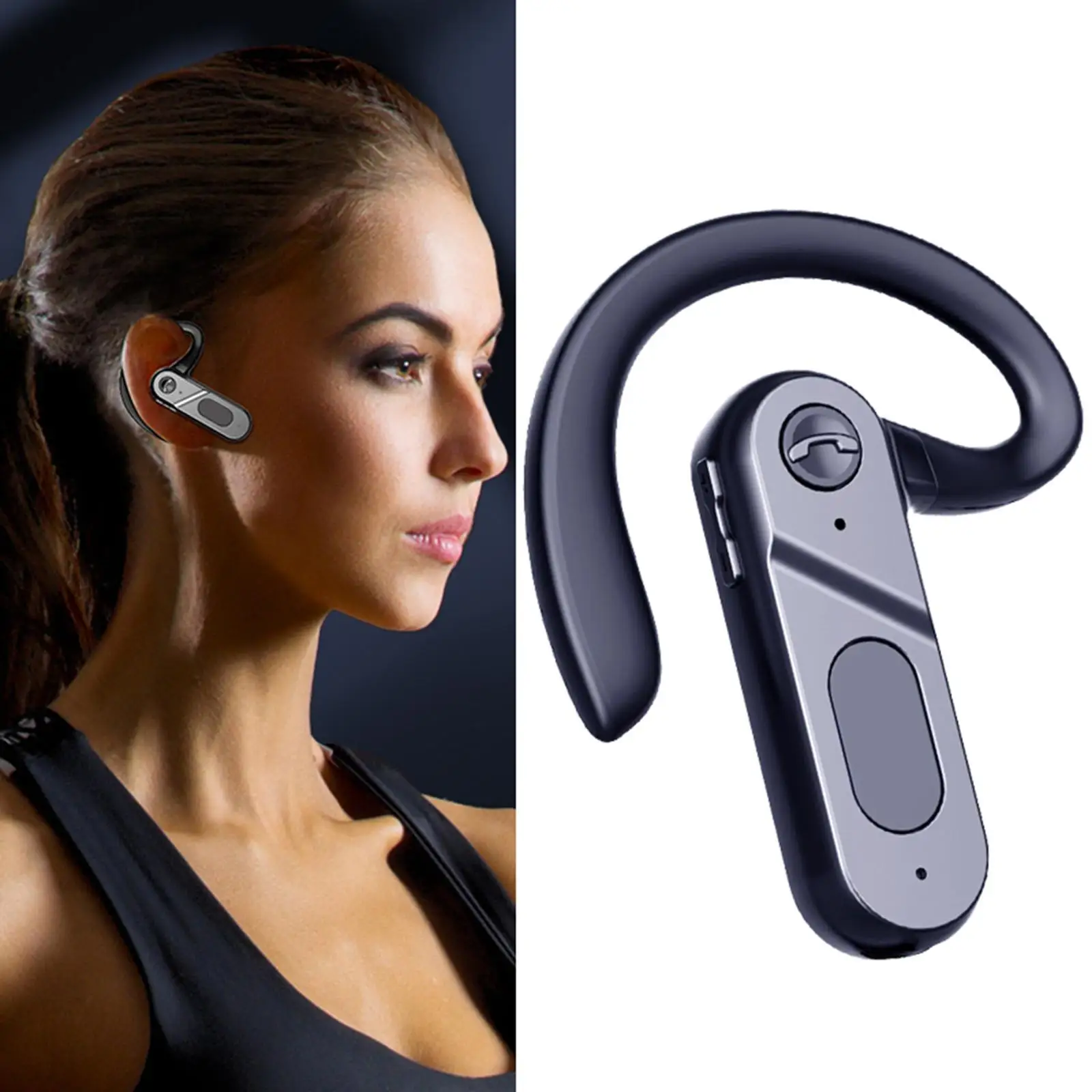 Bone Conduction Wireless Bluetooth Ear Hook V5.2 Open-Ear Noise Cancelling IPX7 Waterproof Headset for Sports Office Business