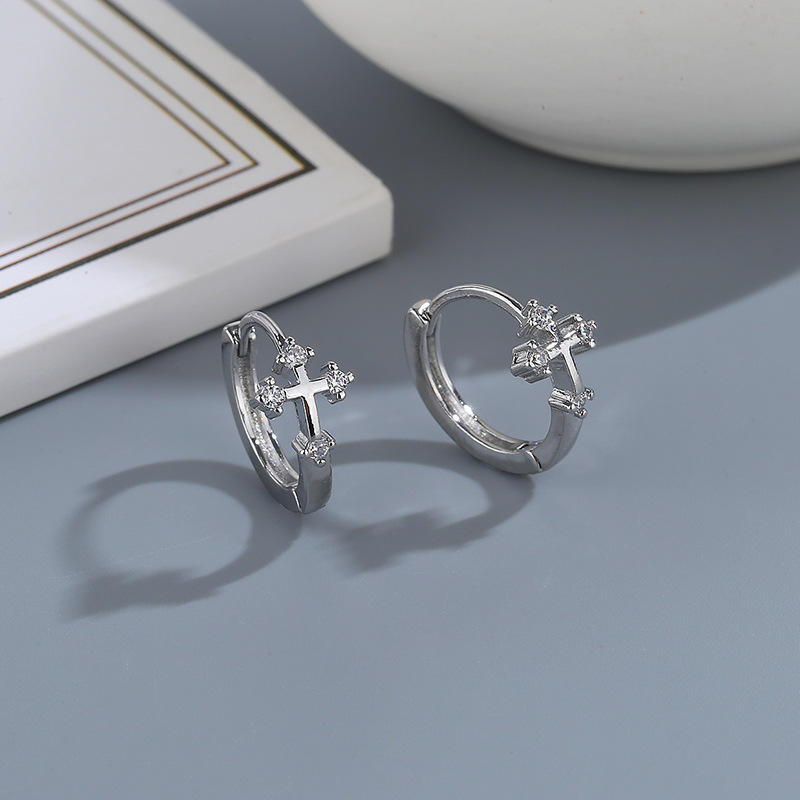VOQ Silber Farbe Mode Kreative Zirkon Kreuz Ohrringe Frauen Männer Geschenk Ohrringe Modeschmuck – Detail 6