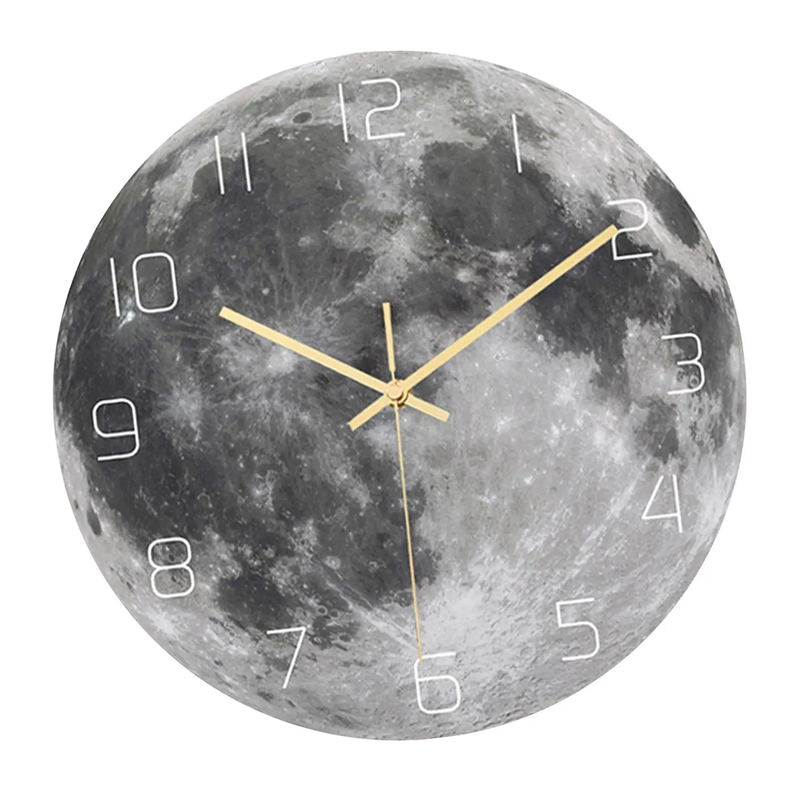 12inch Luminous Wall Clock Mute Circular Moon Clocks Hanging Clocks for Cafe Shop Living Room Bedroom Kitchen Ornament