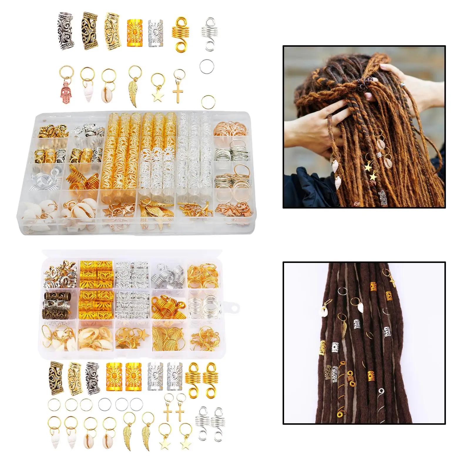Alloy Hair Extension Clips Kit Shell Cylinder Decoration Crafts Kit Hair Tie Clips for Dreadlock Make up Salon Women Kids Adult