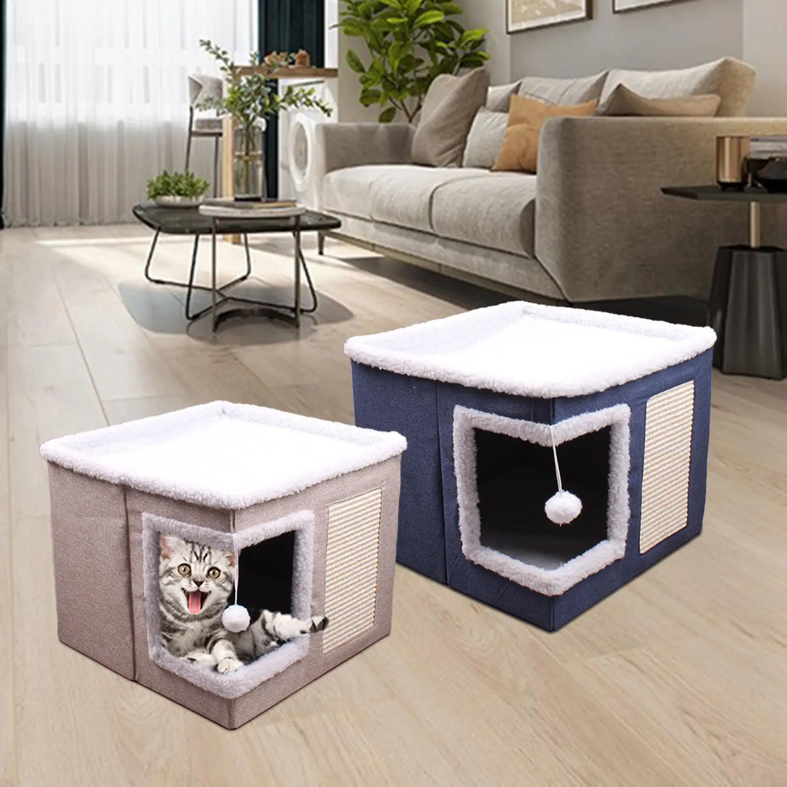 Cat Hideaway and Scratch Pad Cat House Foldable Kitty Cave Bed Large Kitty Cave for Small Animals Indoor Kittens Kitty Cats