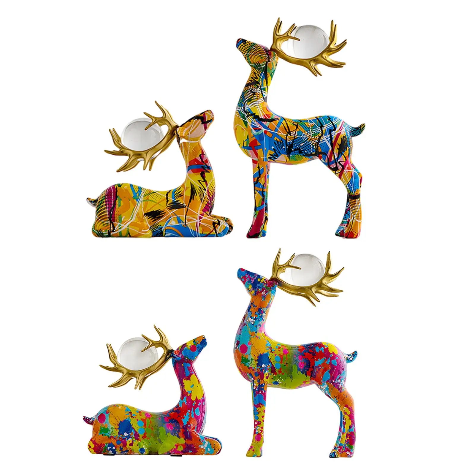 Couple Deer Statue Reindeer Figurine Modern with Ball Artwork Resin Sculpture for Tabletop Wedding Bedroom Cabinet Decor