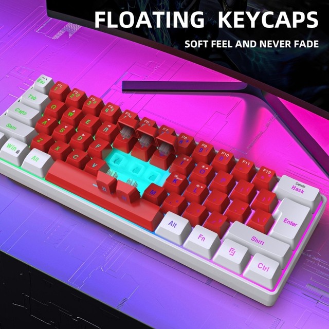 Teclado con cable para juegos V700WR, miniteclado ultracompacto  retroiluminado RGB, resistente al agua, 61 teclas, pequeño, para Gamer PC -  AliExpress