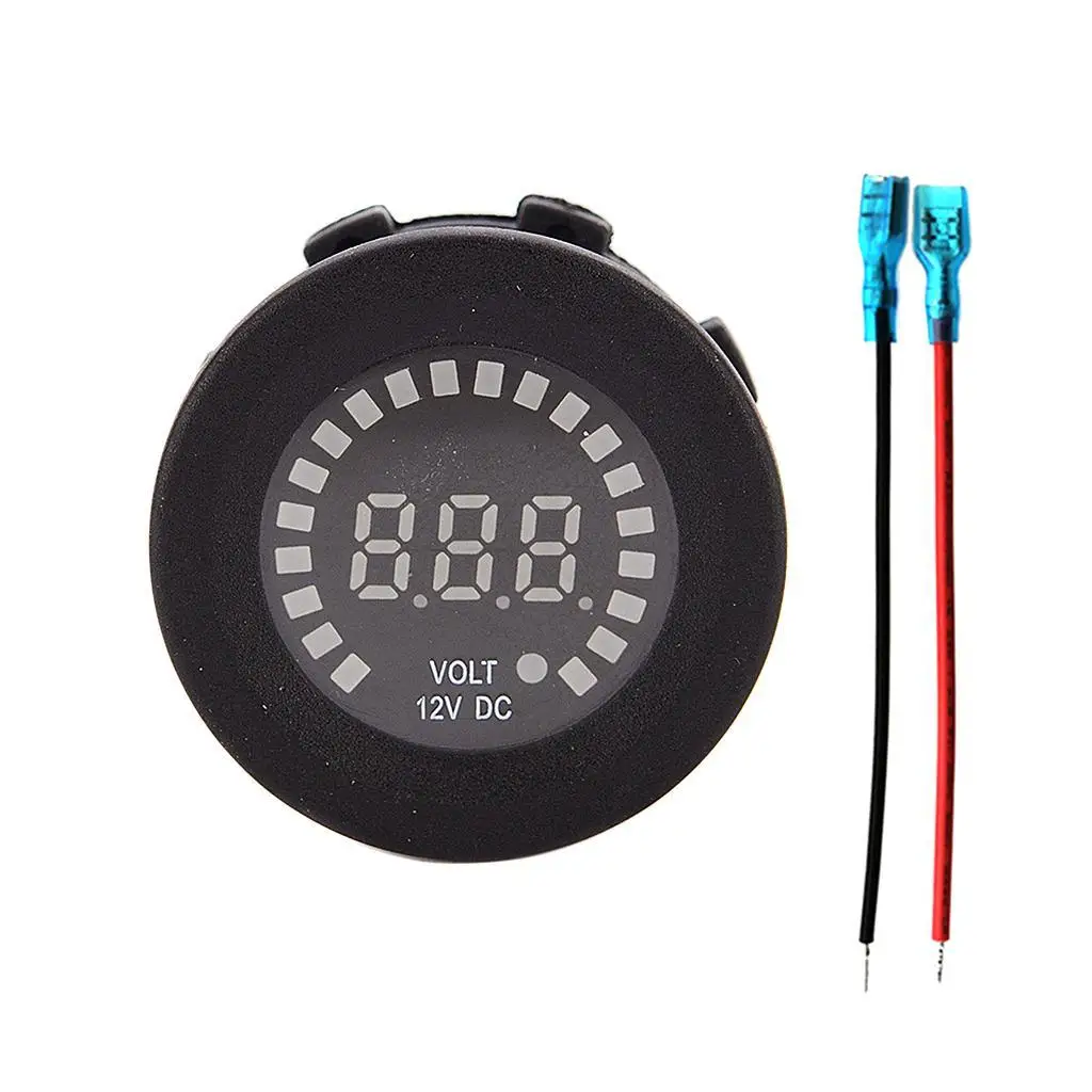 Replacement Mini Round  Voltmeter with 2 Cables for DC12V Car Vehicle