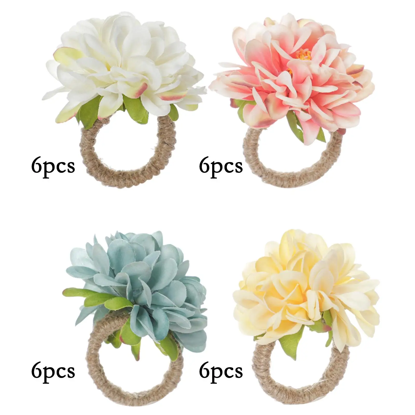 6Pcs Flower Shaped Towel Buckle Napkin Rings Crafts for Holiday Wedding Thanksgiving Festival Dining Table Accent