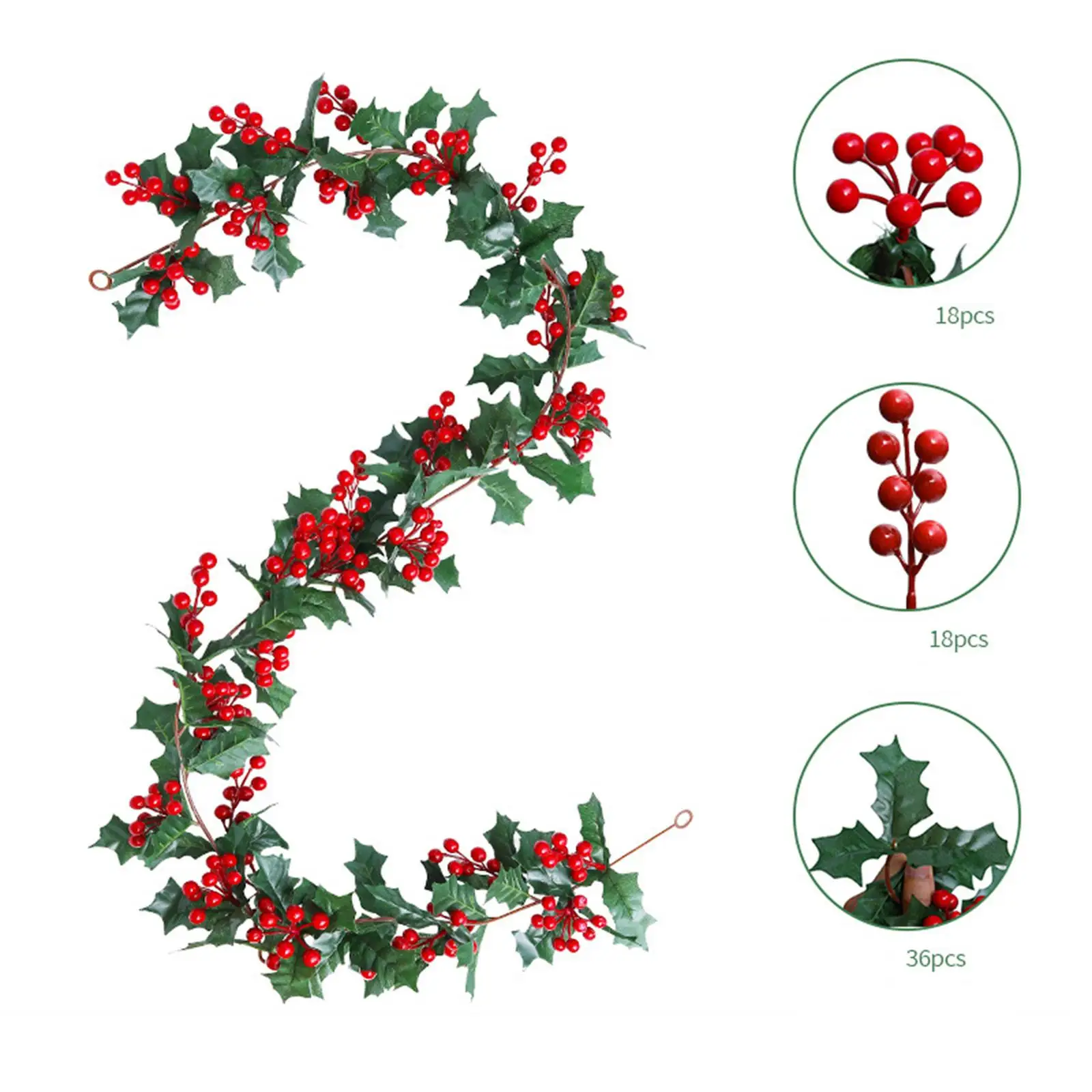 Red Berry Christmas Garland Hanging Front Door Decorative with Green Leaves for Wedding Restaurant Festivals Party Thanksgiving