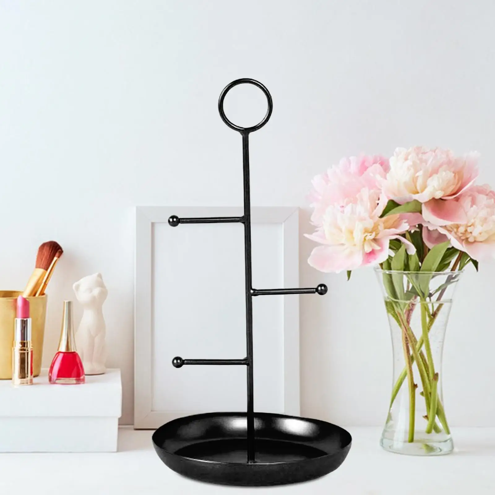 Tabletop Jewelry Shelf Jewelry Tower Hanging Organizer with Ring Tray for Women Girls Ladies Multifunctional Novelty 17.5x36cm