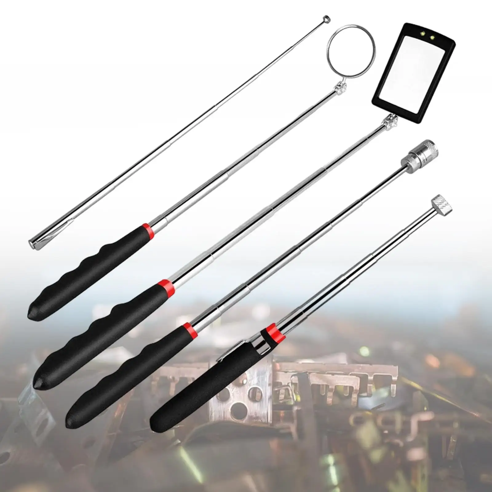 5Pcs Magnetic Telescoping Pick up Tool Kit Flexible Flashlight for Car Repair
