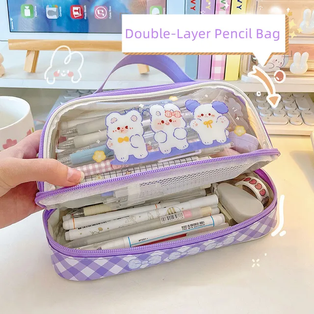 Kawaii Bunnies Clear Transparent Pencil Case