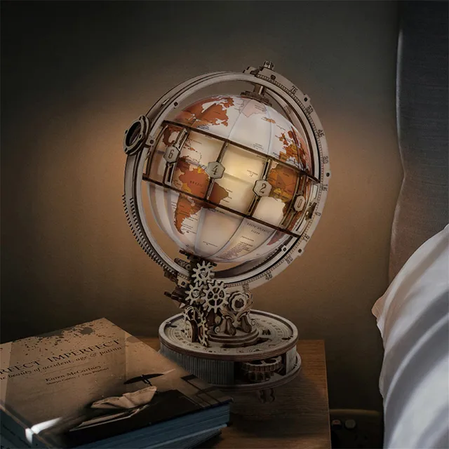 Puzzles en bois 3d pour adultes Globe illuminé avec support 180pcs Puzzles  3D Kit de modèle LED intégré