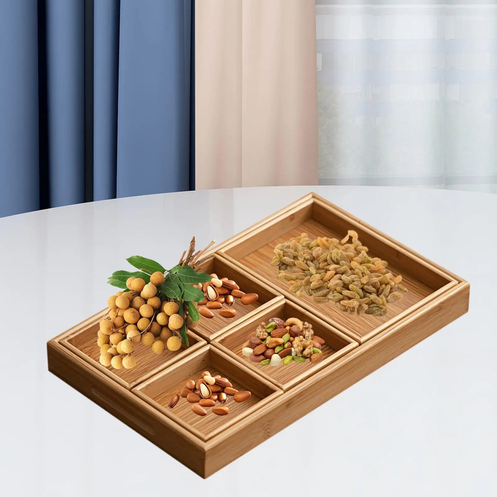 Bamboo Serving Tray Platter Housewarming Gifts Breakfast Tray Multi Compartment for Festivals Holiday Bathroom Cabinet Pantry