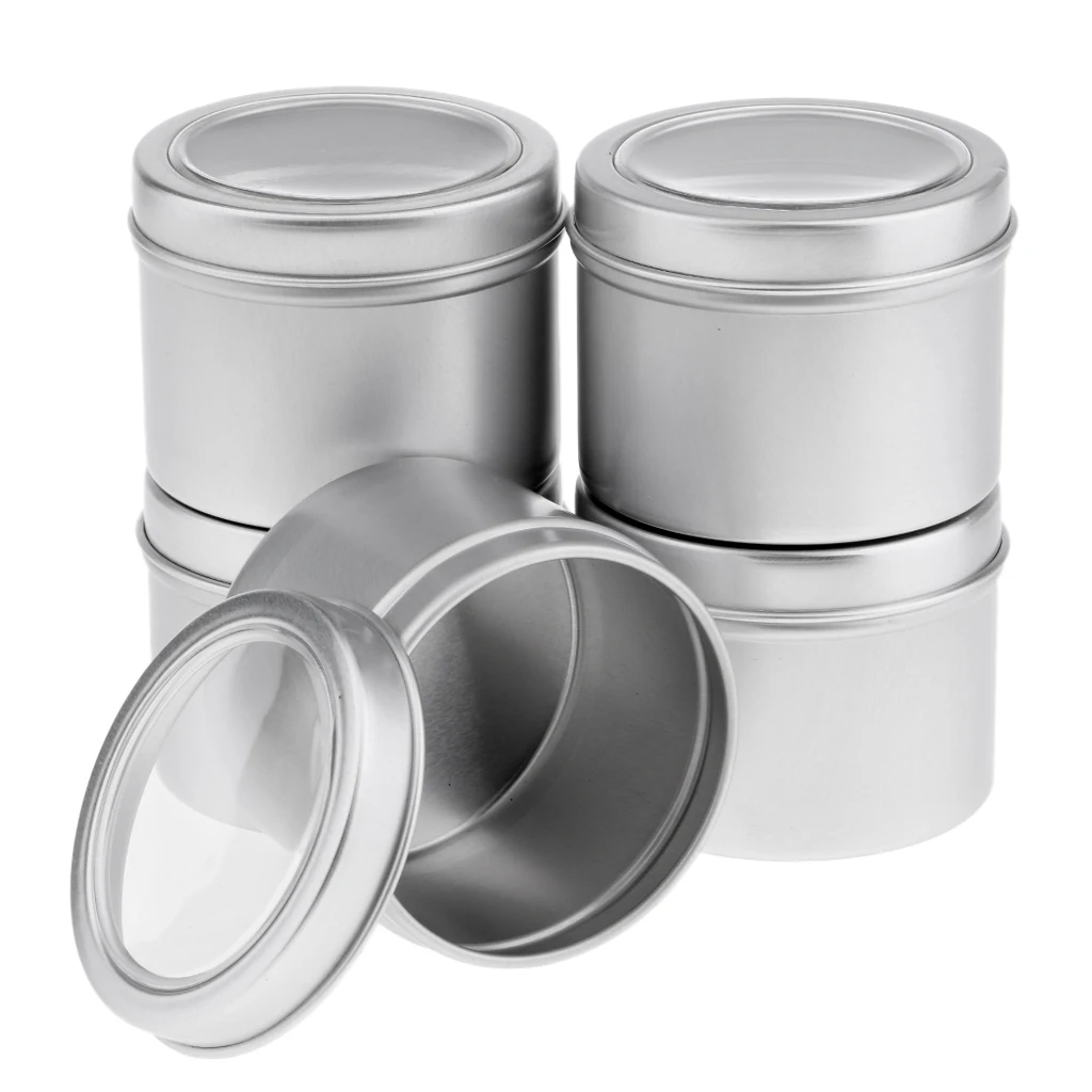 5x 60ml Round Aluminum  Empty Lip Candles Containers Jars Tin Lid