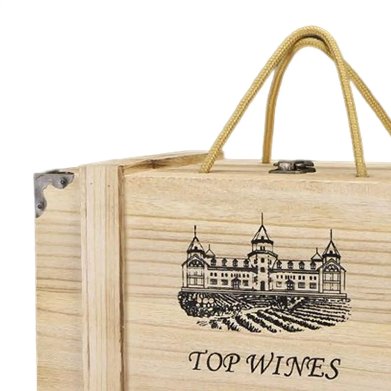 Wooden Wine Box with Handle and Hinged Lid Retro Metal Buckle Lock Wine Decorative Carrier Six Bottled Wine Gift Boxes Holiday