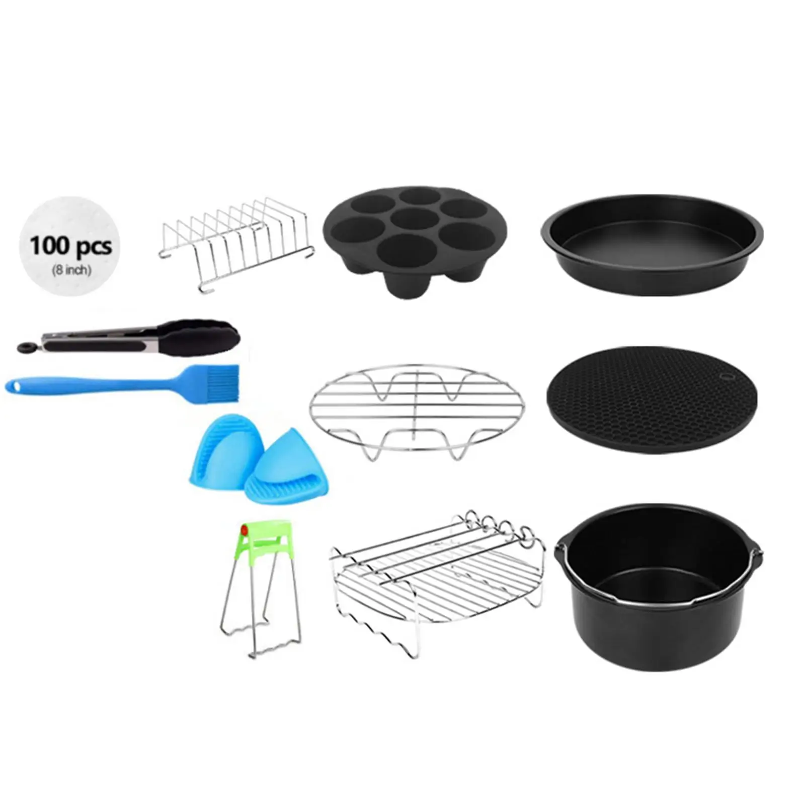 12Pcs Deep Fryer Accessories Pizza Pan Toast Rack Cake Cup Silicone Brush