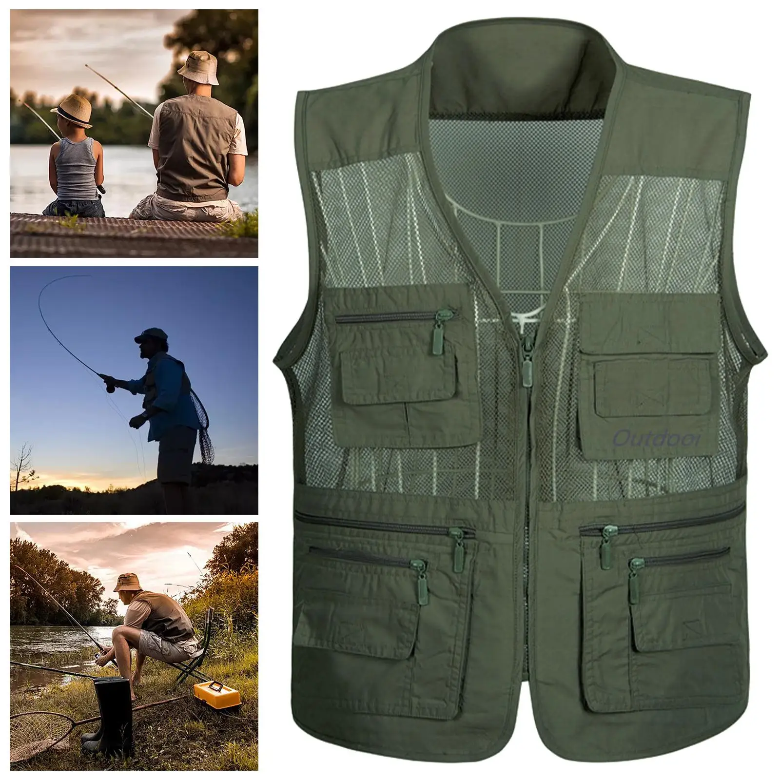 Portable Fishing Mesh  Breathable Photography  with Multi Pockets Fishing Waistcoat Sleeveless Jacket