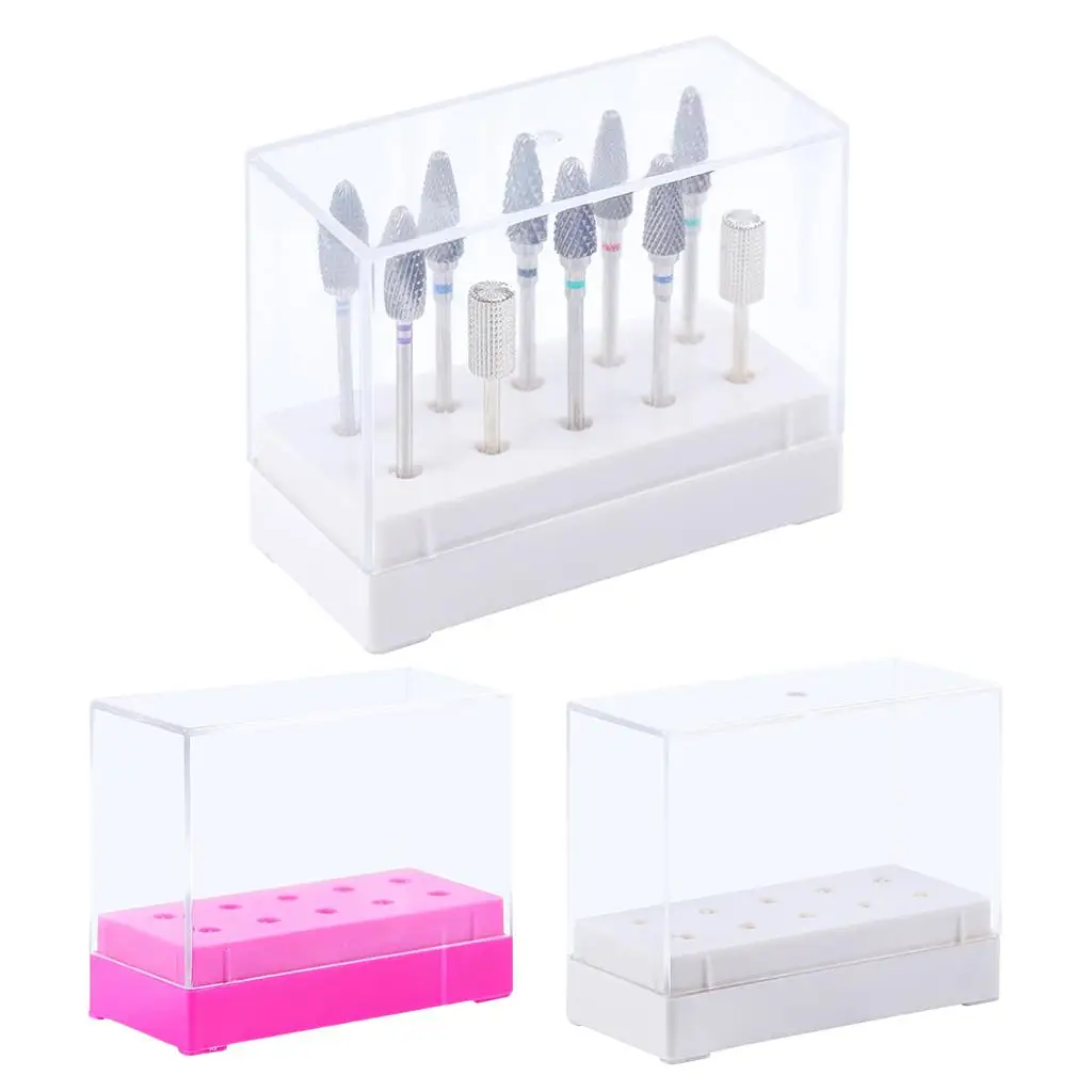 Nail Drill Bits Holder, 10 Holes Storage Box Manicure Drill Bits Container Holder Display Case Organizer