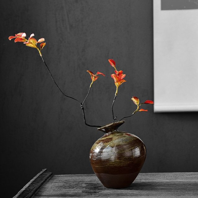 Black Terracotta Vase Imitation Stone Abstract Flower