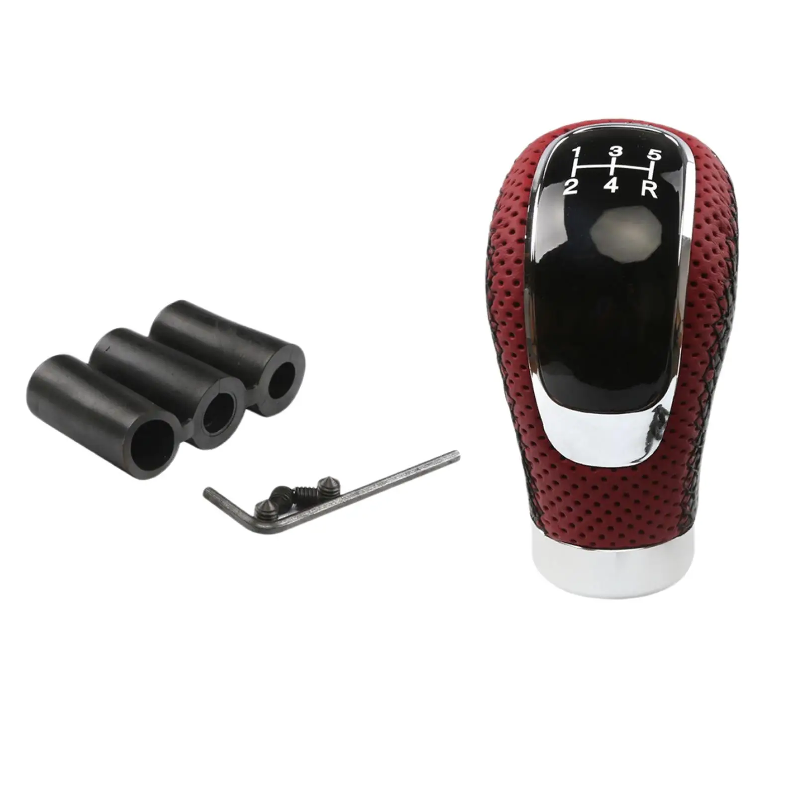 5 Speed Manual Gear  Knob Aluminum Alloy Leather Fit for Vehicles Cars