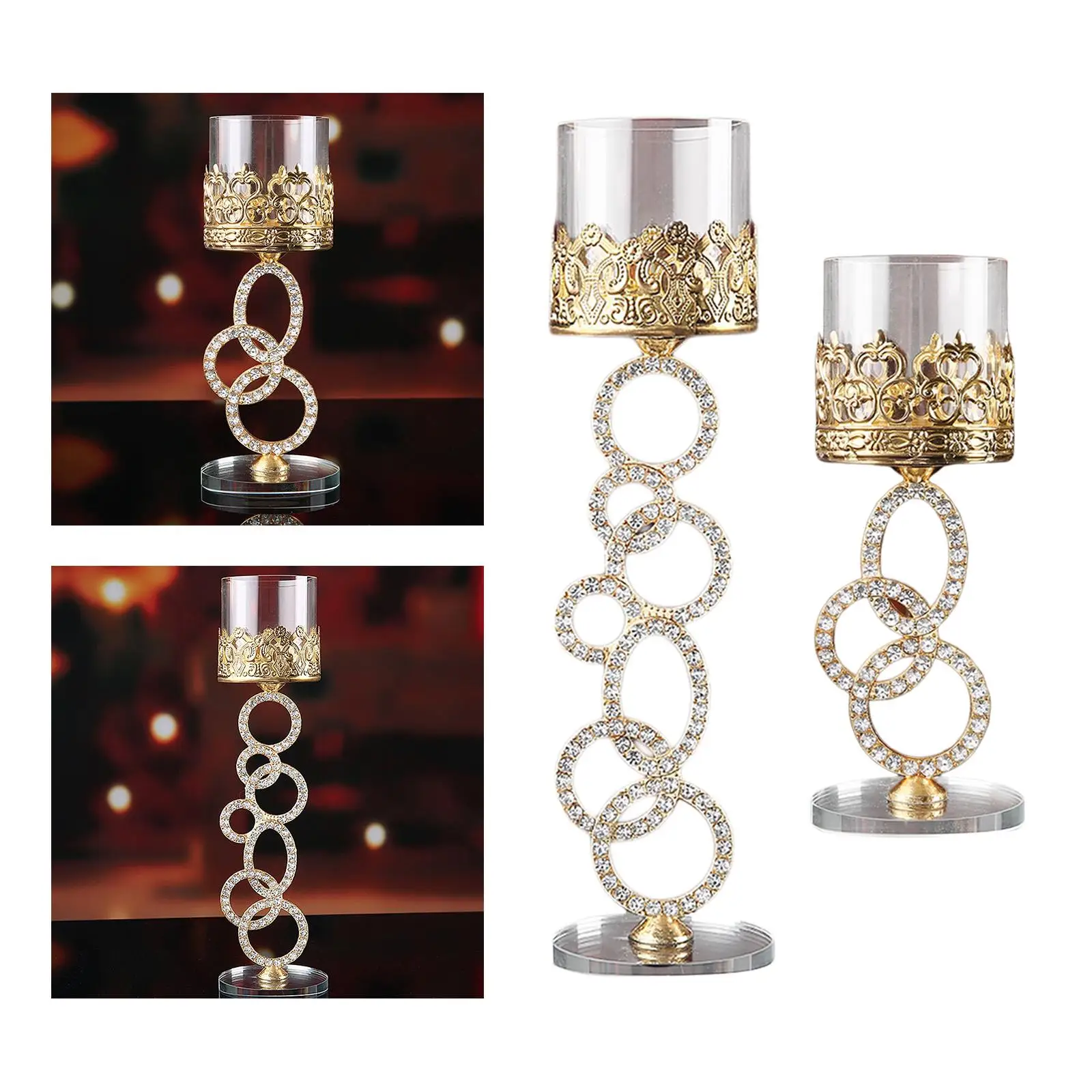 Cylinder Crystal Candlestick, Decorative Tea Light Holder Ornament Holders for Tabletop Cafe Wedding Home Decor