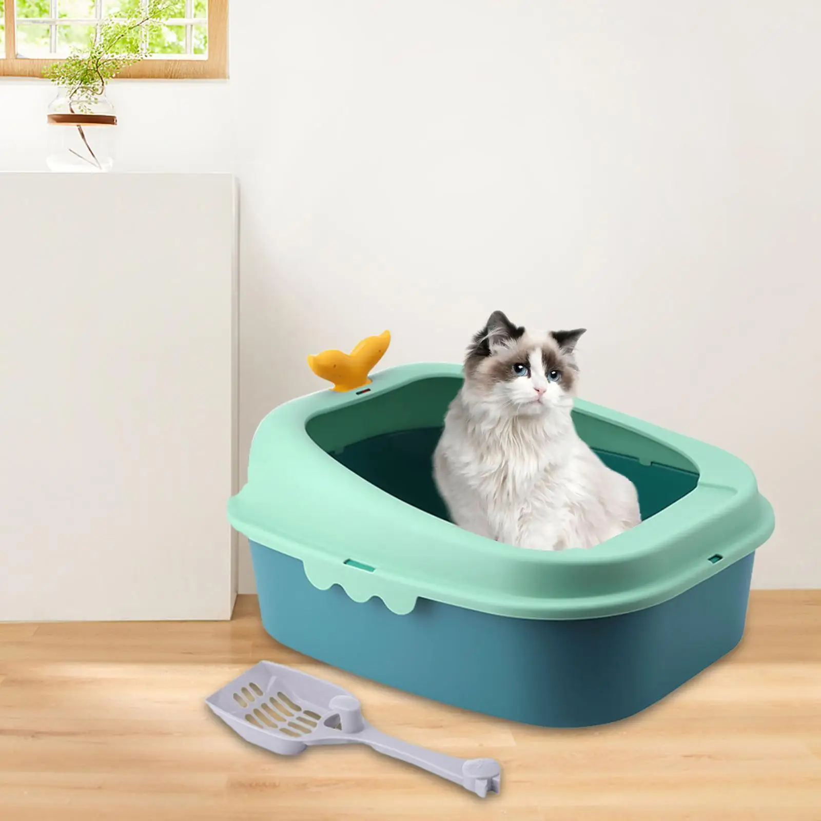 Cat Litter Box Open Top Pet Litter Tray Privacy Kitten Potty Toilet for Indoor Cats Rabbit Small Pets to Clean and Assemble