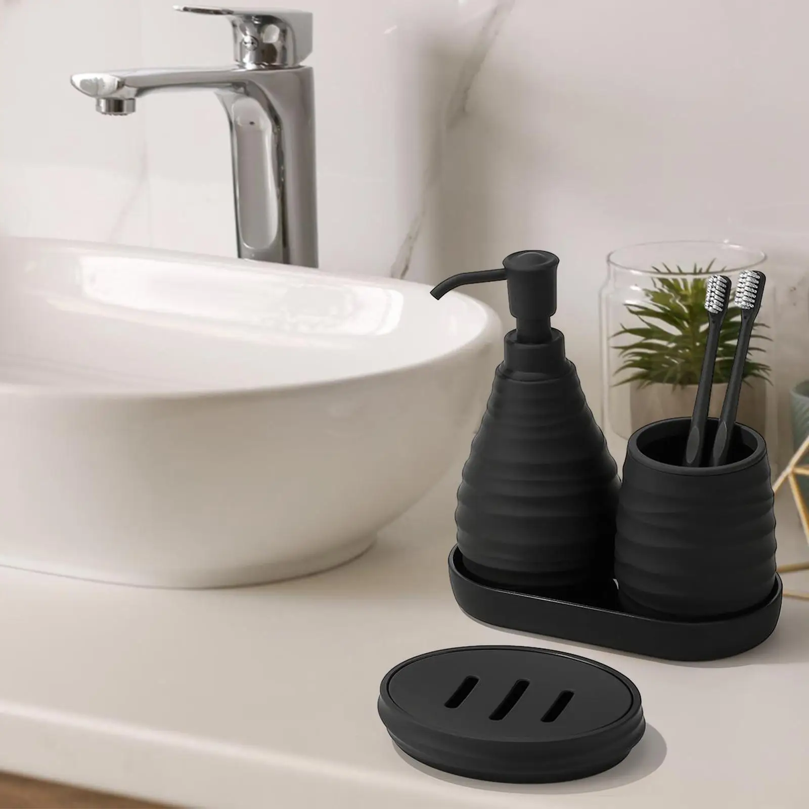 4Pcs Bathroom Accessories Set Bathroom Decor Include Lotion Dispenser Soap Dish Toothbrush Cup and Holder Bath Set Modern Design