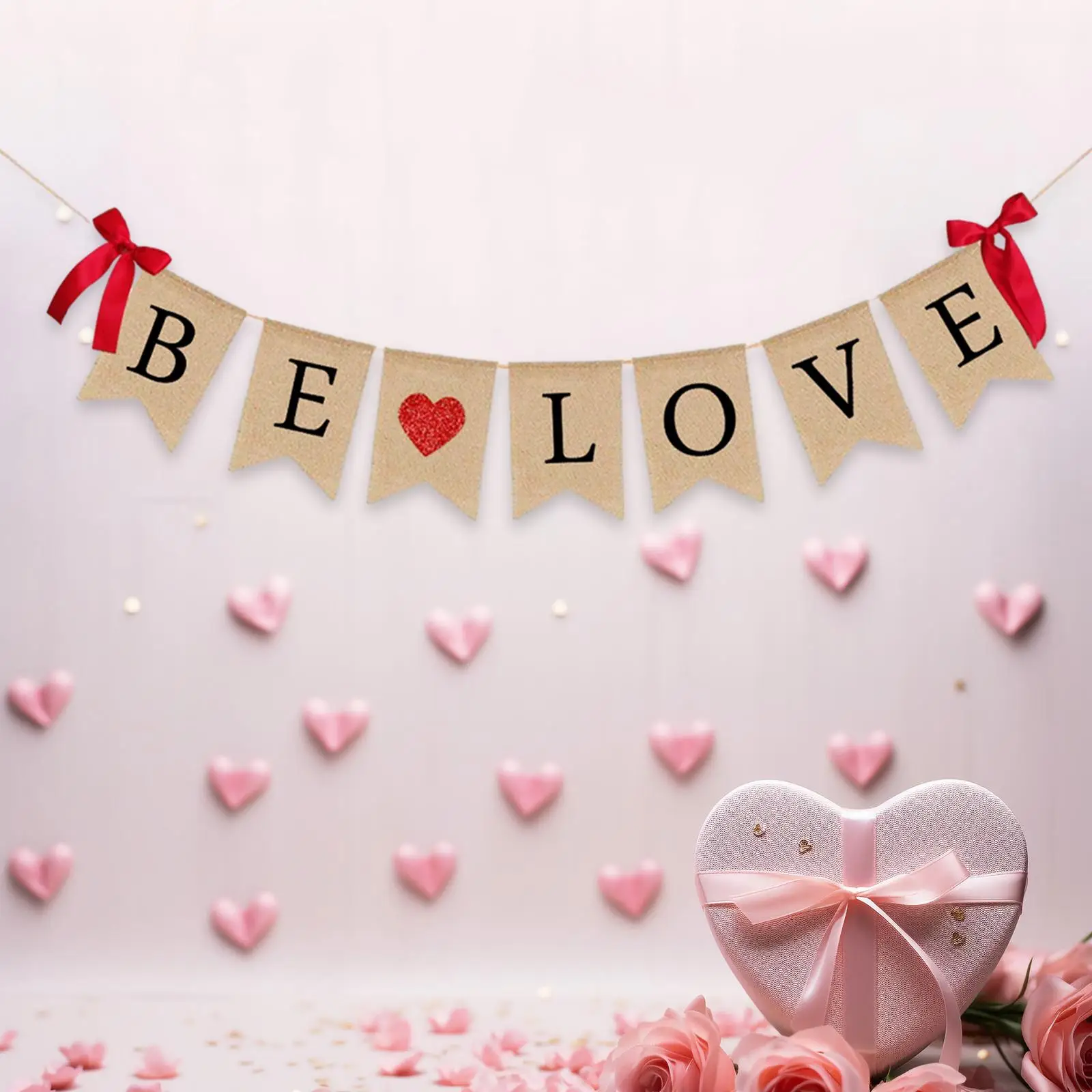 Valentine`s Day Banner Valentines Day Decor Rustic Be Love Banner Valentines Burlap Banner for Engagement Birthday Home Party