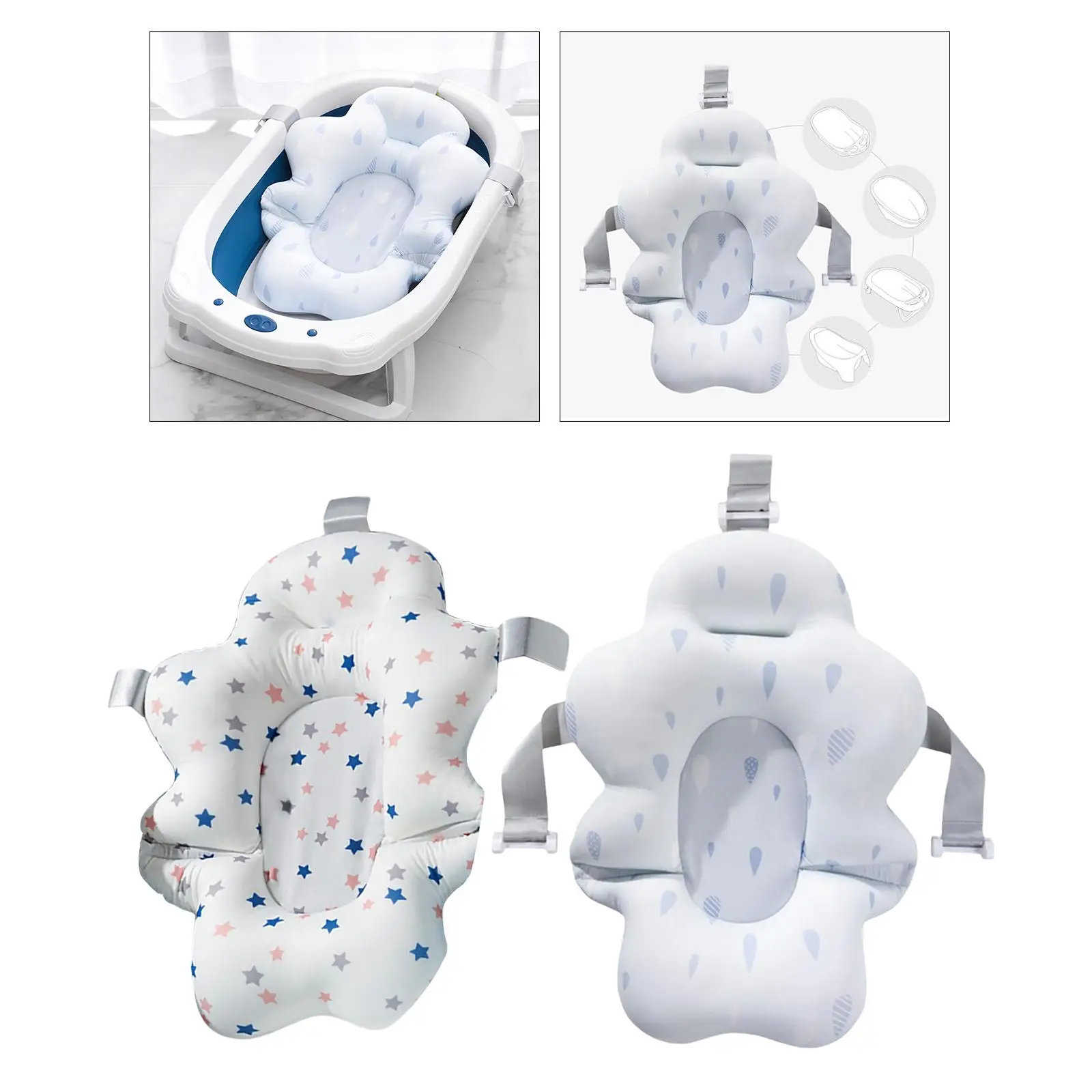 Baby Bath Cushion Pad Foldable Floating Pad Universal Adjustable Nonslip Bathing Tub Seat Baby Bathtub Pillow Baby 0-12M