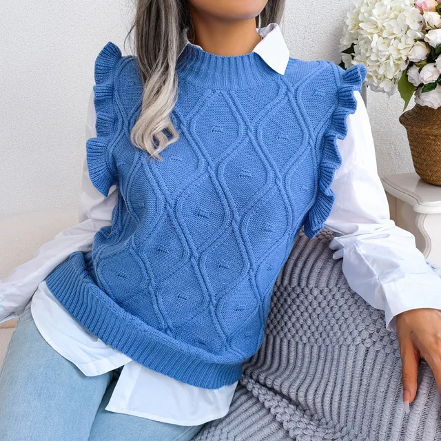 2023 Autumn and Winter Europe and America V-Neck Hollowed out Diamond  Shaped Casual Knitted Vest Sweater Vest Wish Cross-Border Women's Wear -  China Thick Sweater Women and Sweater price