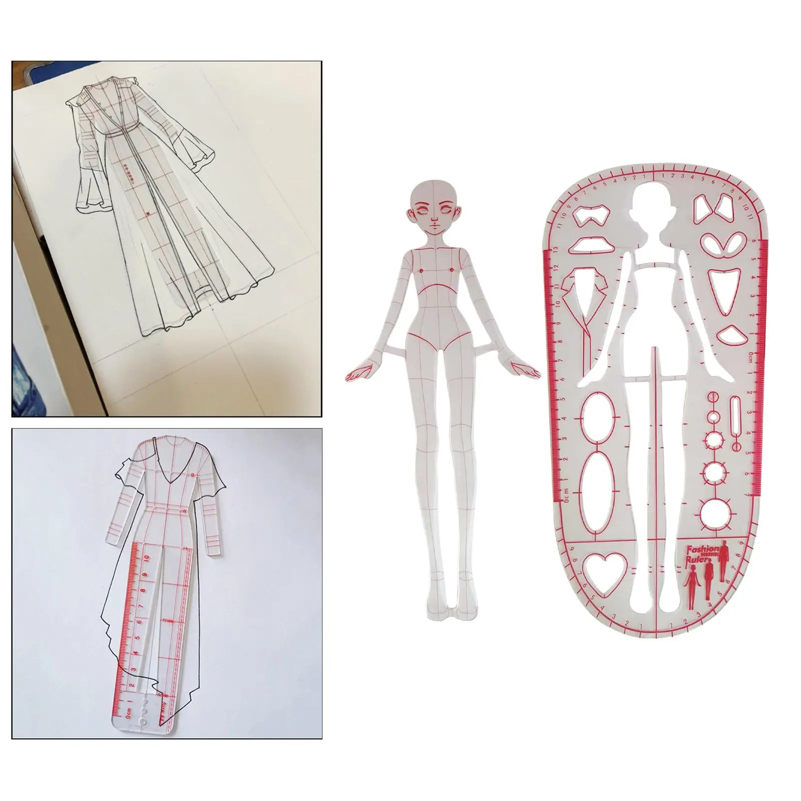 2Pcs Template Ruler Measuring Tool Designers Portable Durable Dressmaking Transparent Garment Design Fashion Illustration Rulers