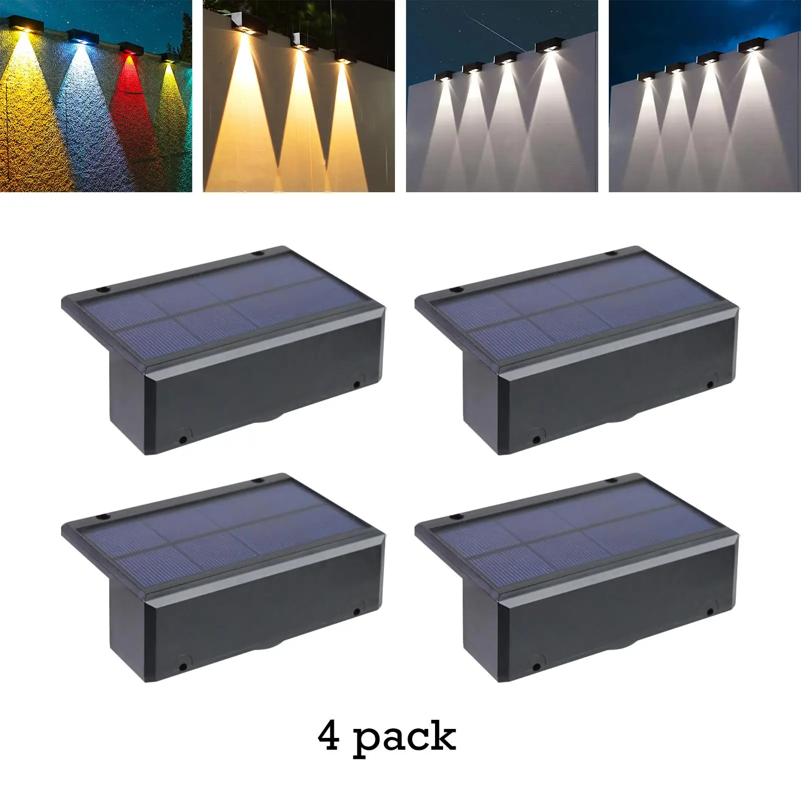 4Pcs Solar Fence Lights IP65 Waterproof Step Lights for Porch Pathway Garden