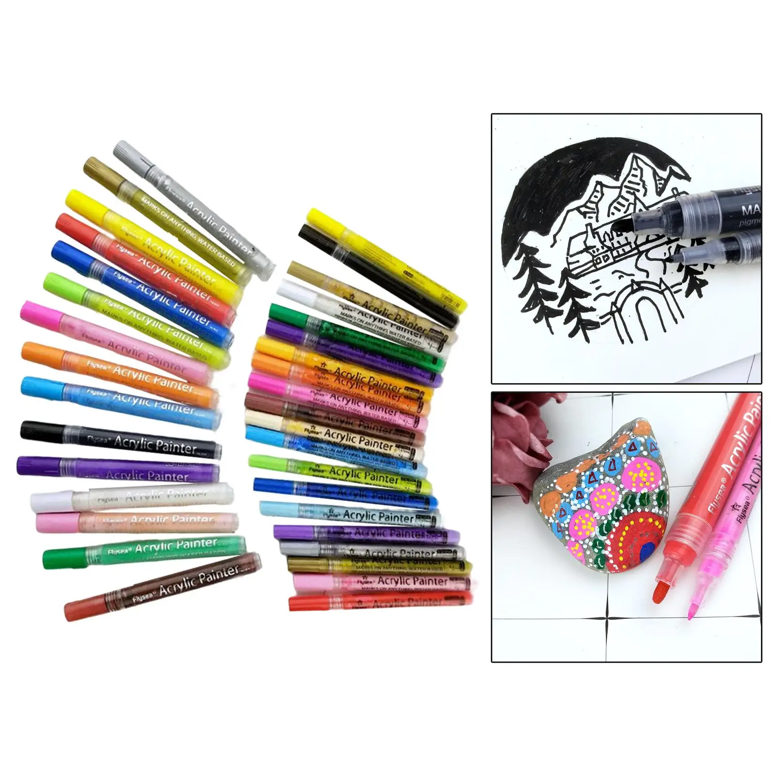 Set of 35 Acrylic Paint Pens 3.0mm 0.7mm Tip Permanent Markers for Rock Wood