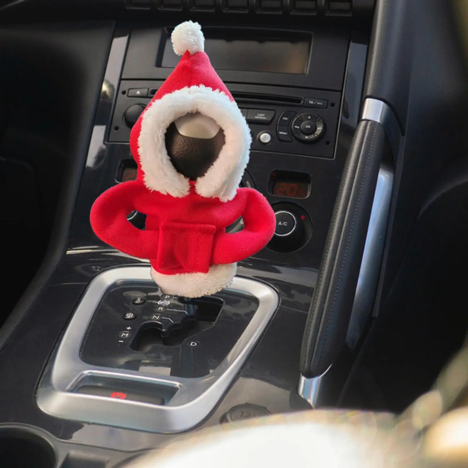 Christmas Car Shifter Knob Cover Easy to Install Hoodie Sweatshirt Holiday Decoration Anti Slip Universal Shifter Protector Red