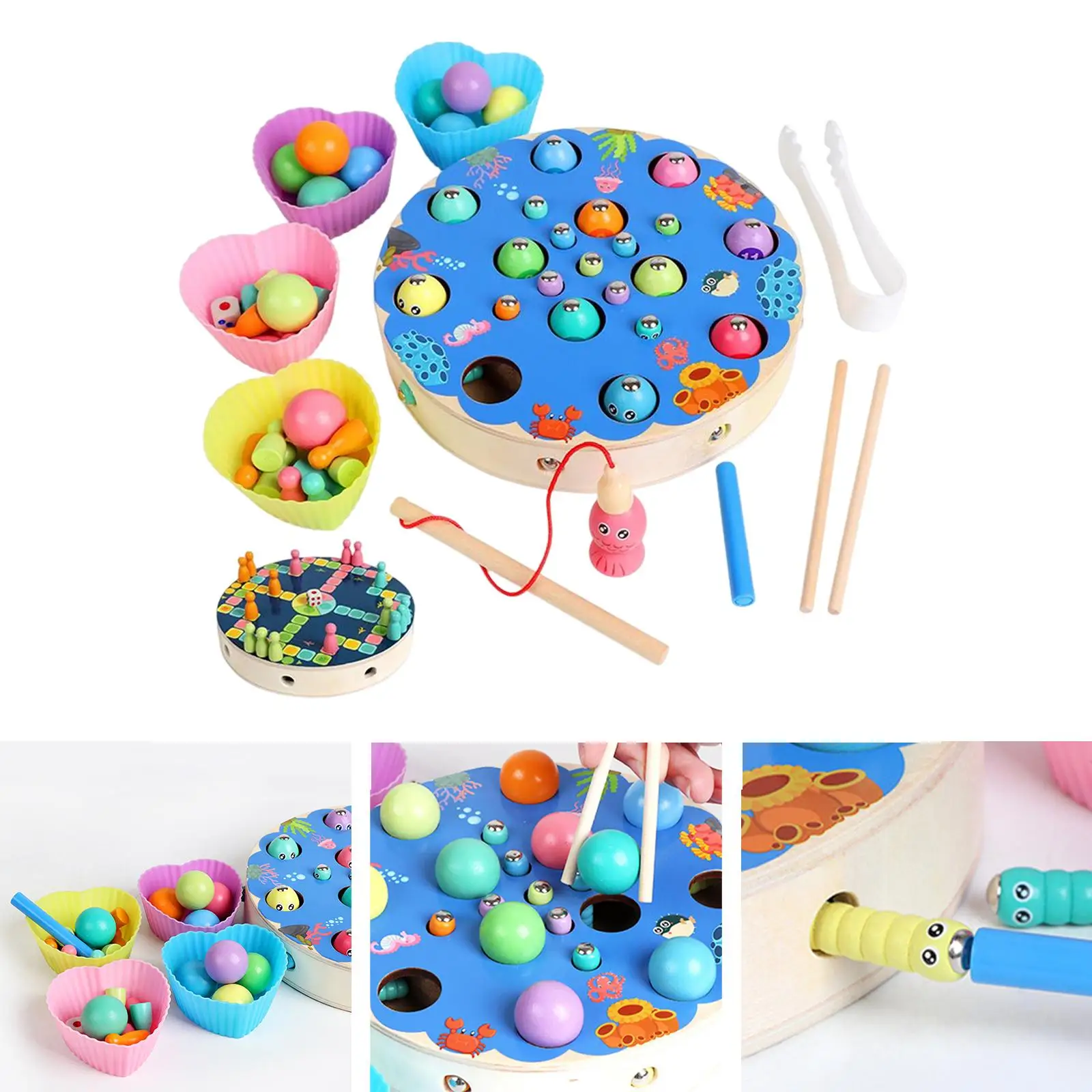Multicolor Montessori Toys Clamp Color Recognition Chopsticks Educational Wooden Fishing Game for Game Indoor Activity Outdoor
