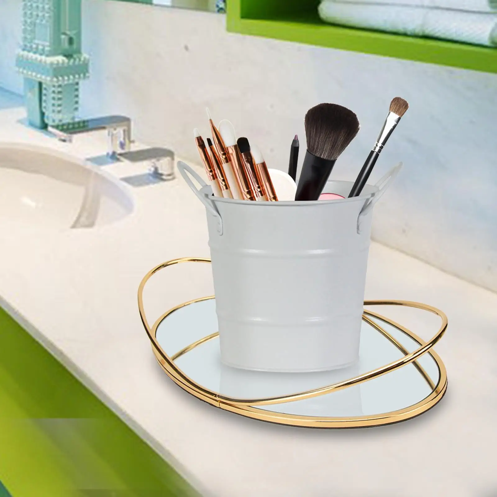 Mirror Vanity Tray Serving Tray with Handle Bathroom Organizer Tea Light Holders Decorative for Dresser Bedroom Bathroom Vanity