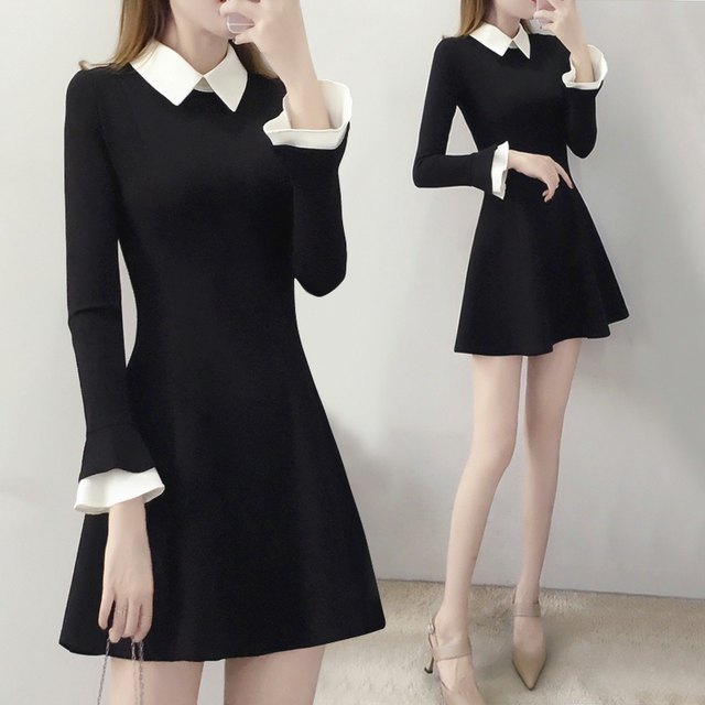 Black Dress With White Collar Business Office Female Ladise Shool Black Dress With White Collar Social Dress V2471 Dresses AliExpress