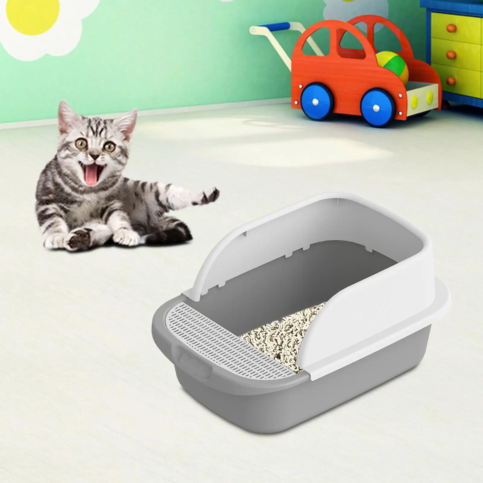 Cat Litter Box Toilet Travel Durable Semi Enclosed Anti Splashing Sandbox for Kitten