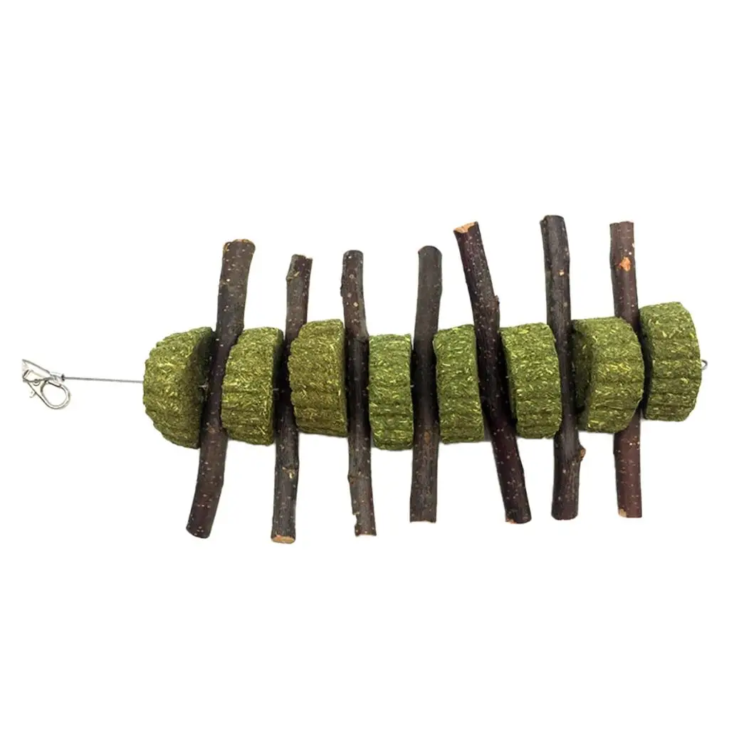 Wood Molar Sticks W/Grass Cake Pet  Chewing Toy