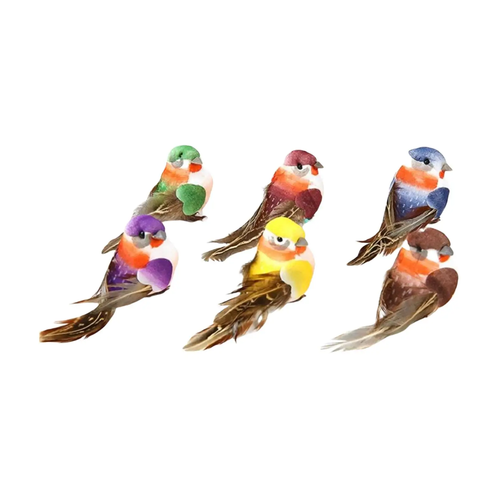 6x Artificial Feather Bird Statue Garden Figurine Decorative Arts for Indoor