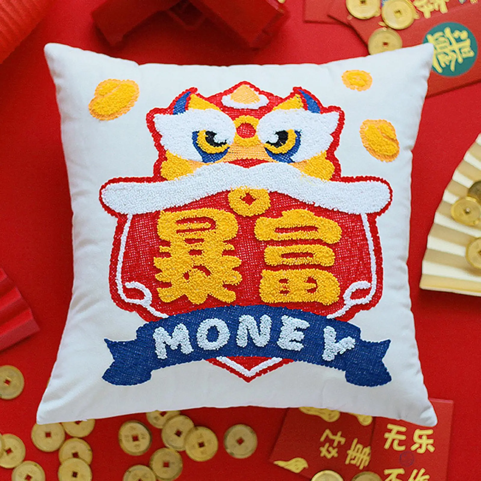 3D Embroidered Pillow Case Chinese New Year Cover for Festive