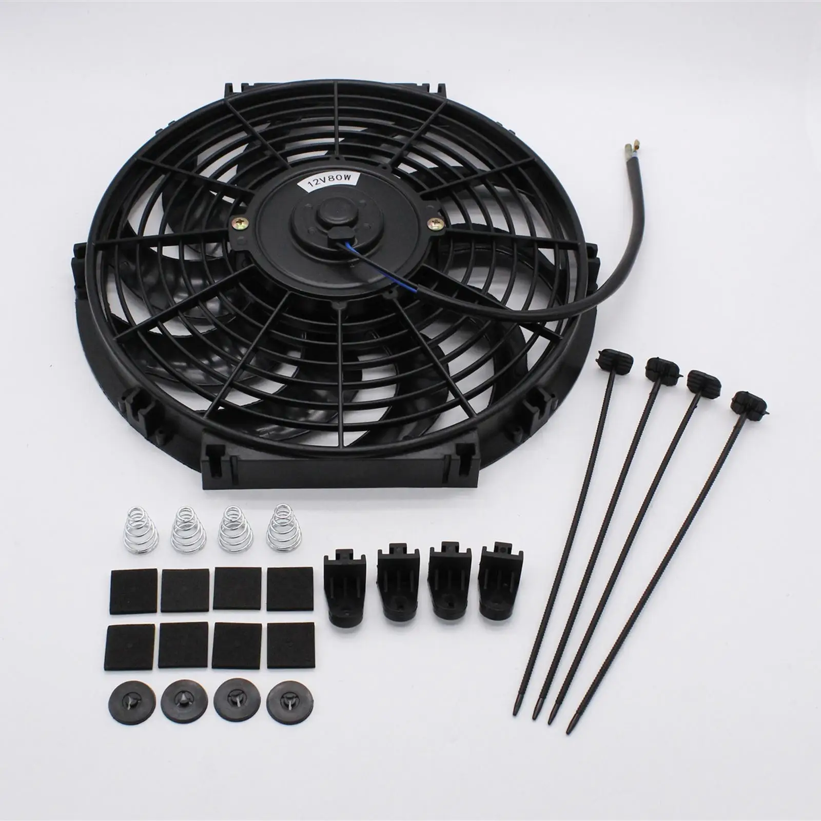 Electric Radiator Cooling Fan 12V Black Wide Curved 10 Blades with Mounting Kit Push Pull Universal 12inch for Truck Pickup