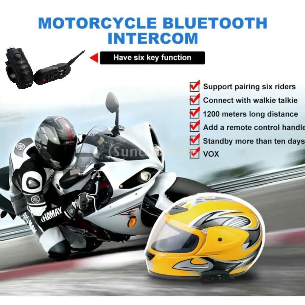 1200M Motorcycle Intercom Headset Bluetooth Interphone Helmet 6 Rider E6+