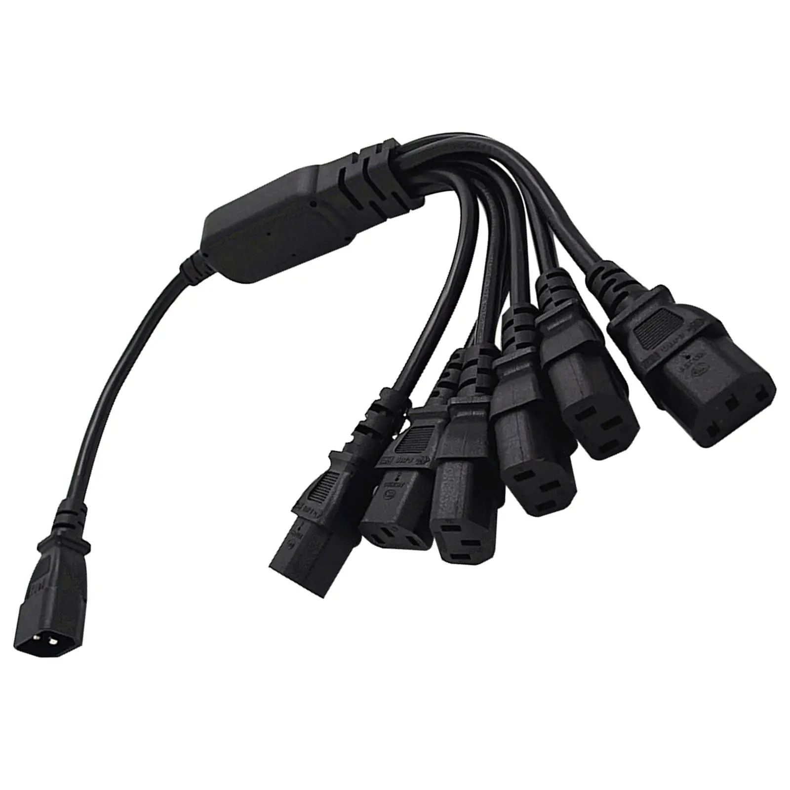 Pdu Ups System C14 Male to 6x C13 Female Y Splitter Extension Cord 10A 250V 2500W 0.6M for Printer Monitor PC Computer Projector