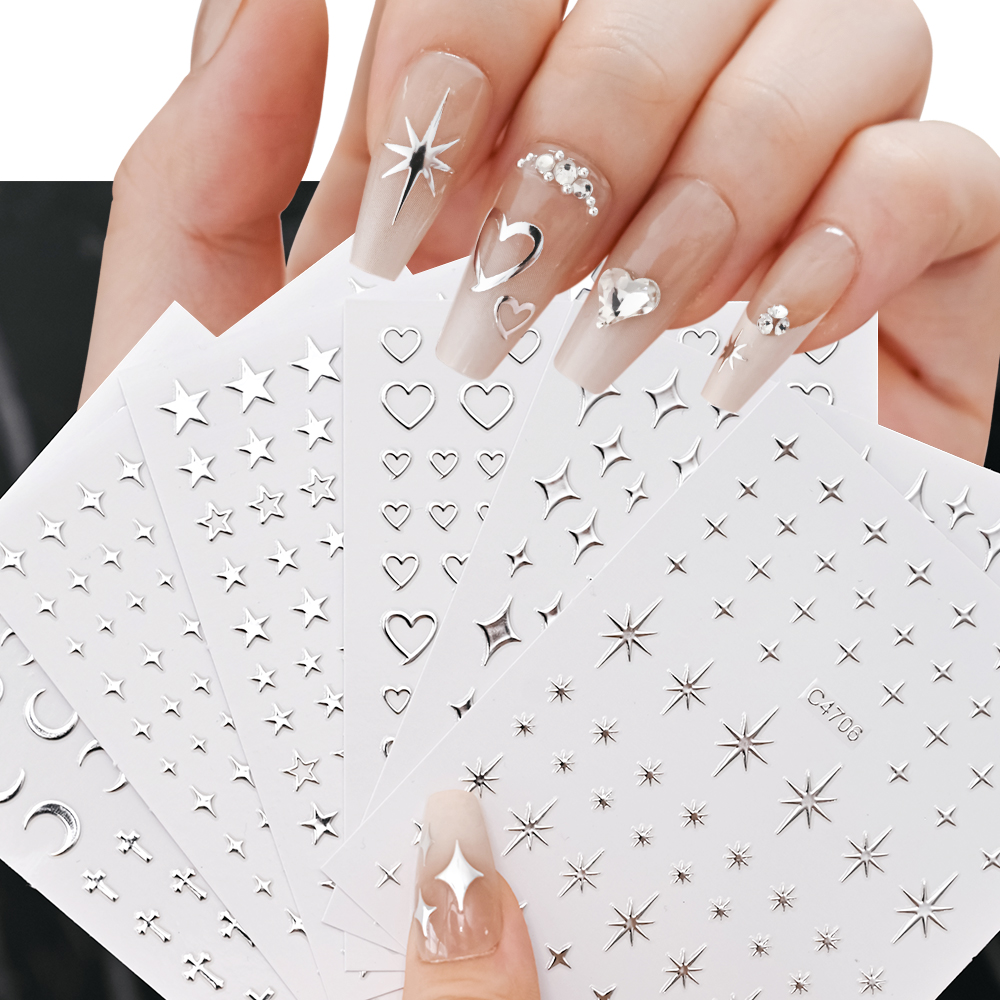 Best of 6Pcs / set Metal Mirror Silver Star Nail Art Sticker Bronzing Sun / Moon / Star Nail Decal Self-Adhesive Laser Star Manicure Slider Reviews & Tips